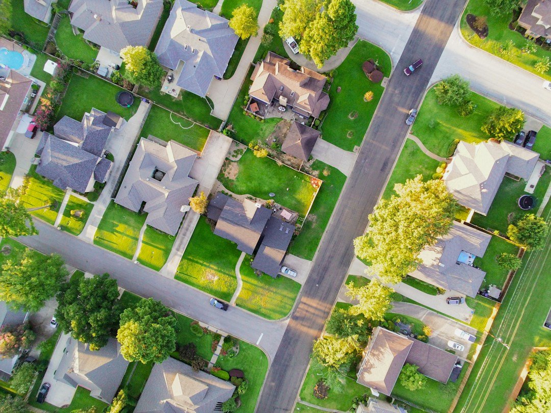 U.S. suburban neighborhood viewed from above
