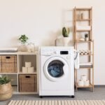Washing machine in a modern U.S. laundry room